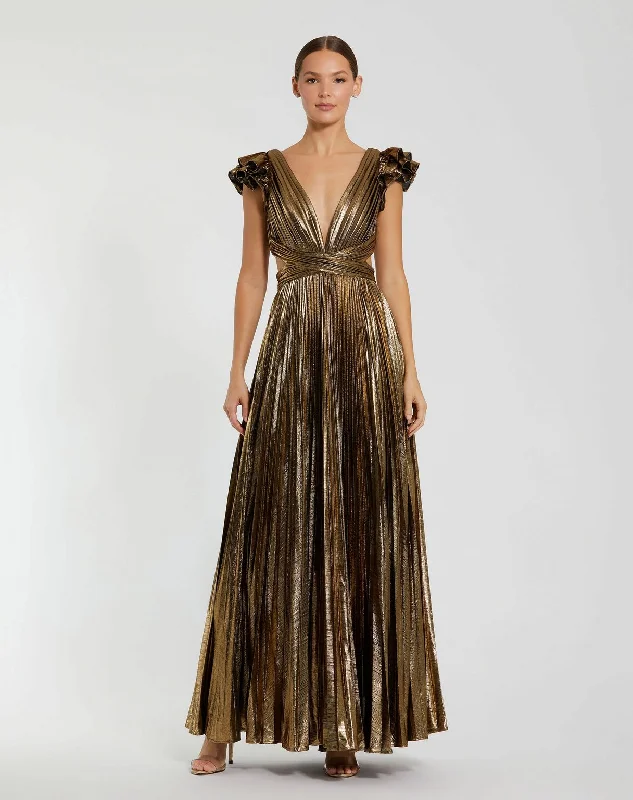 Unmissable Offer Mac Duggal 27166 Long Pleated Formal Prom Metallic Dress