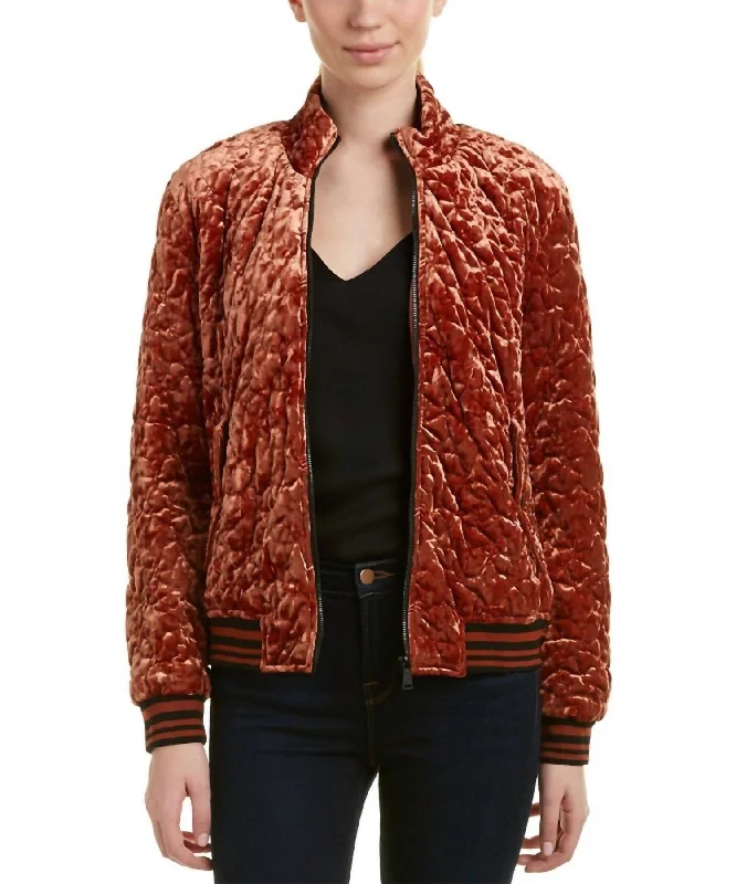 Fantastic Offers Quilted Velvet Bomber Jacket In Brown