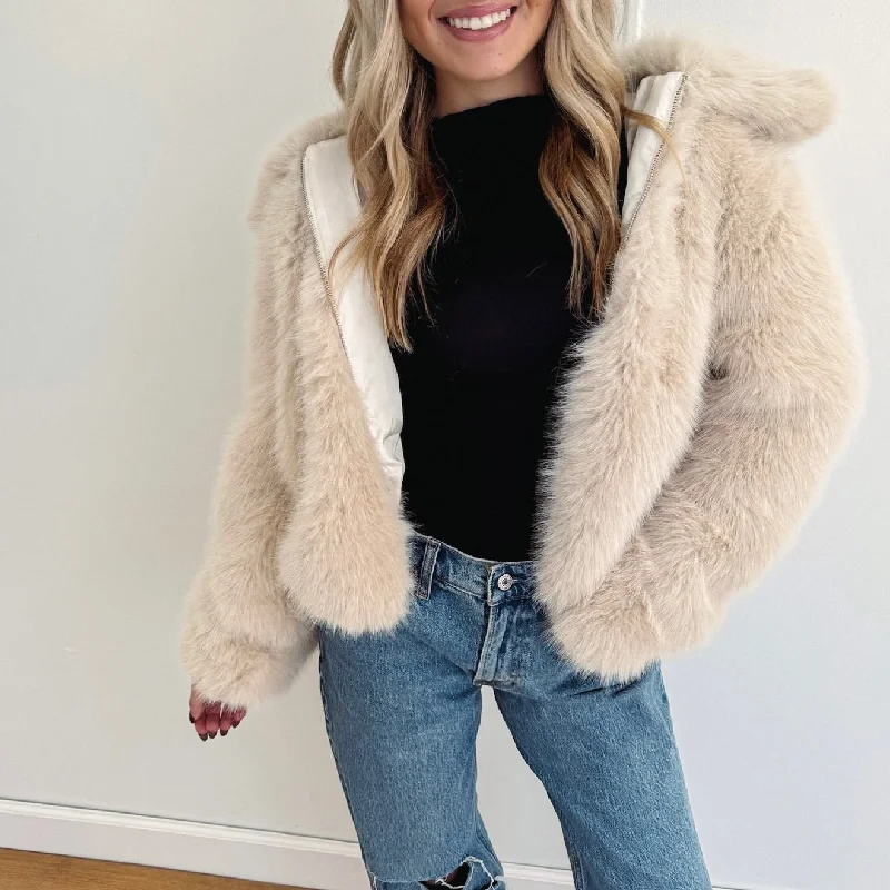 Steals and Deals Mina Fur Jacket - Cream