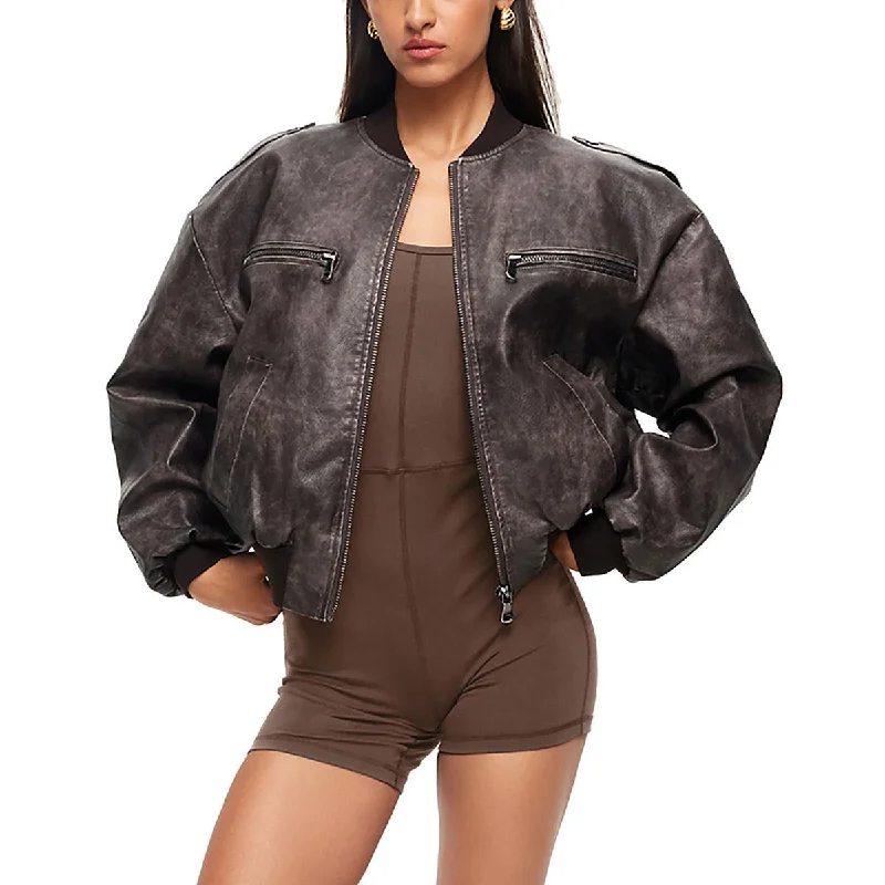 Buy More, Save More Womens Biker Jacket Zipped Pockets Leather Jacket