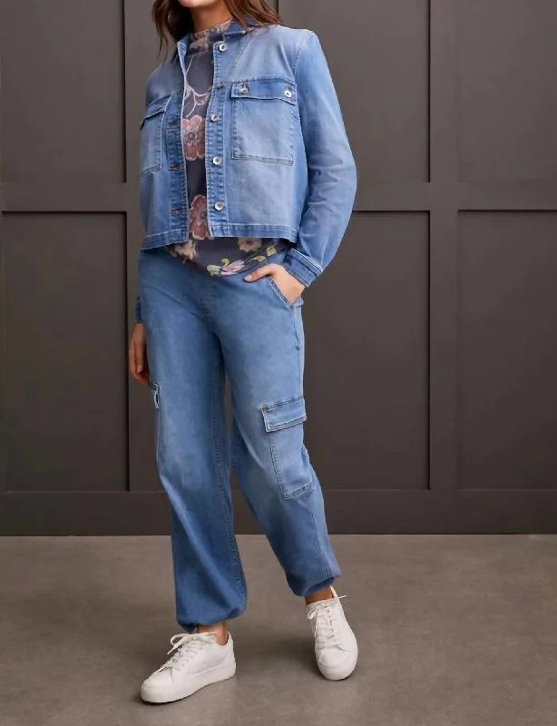 Can't Be Beat Textured Patch Pocket Casual Jacket In Blue Delight