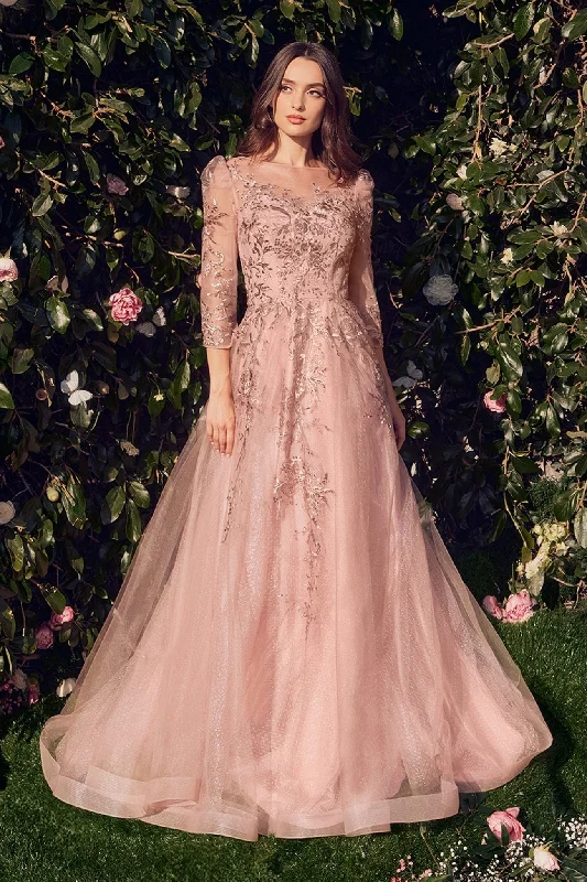 Friends and Family Sale Andrea & Leo A1352 Long Formal Glitter A Line Prom Dress