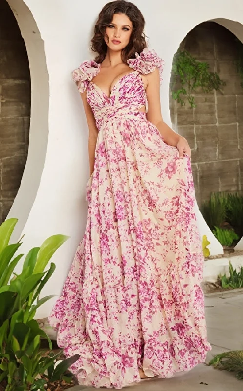 Overstock Sale Jovani 24139 Printed Long Maxi Formal Dress