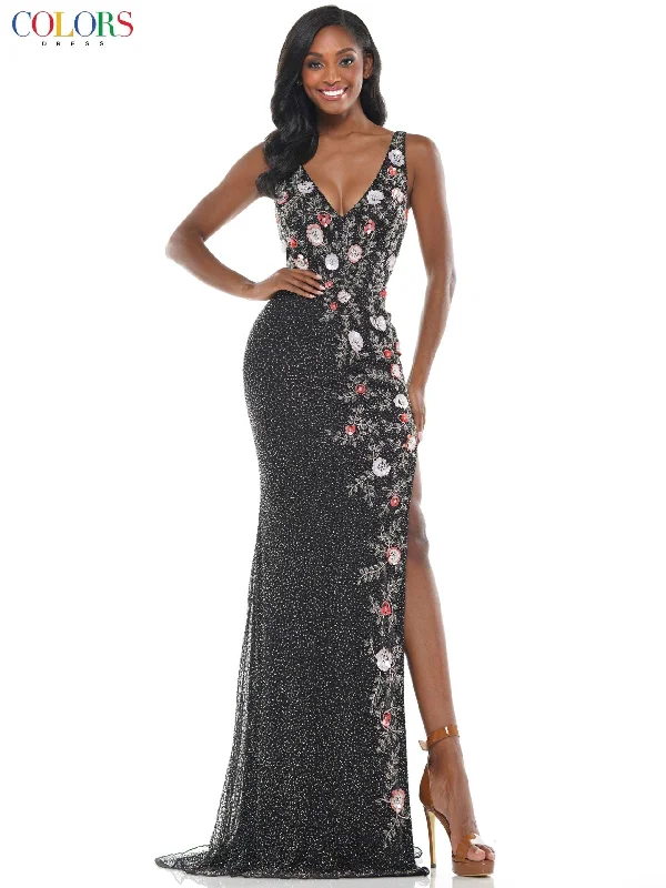 Super Sale Colors K104 Colors Long Sleeveless Formal Floral Prom Dress