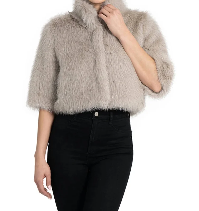 Super Deal Allison Faux Fur Shrug Jacket In Silver