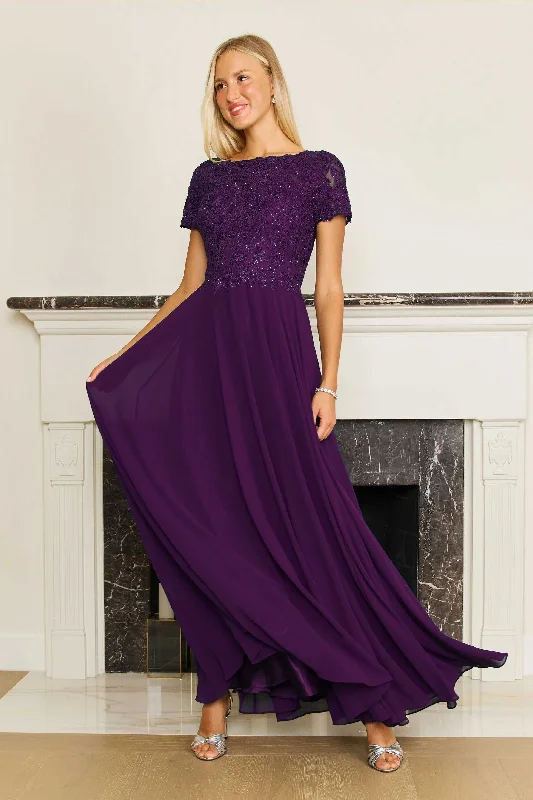 Short Sleeve Mother Of The Bride Evening Dress Plum