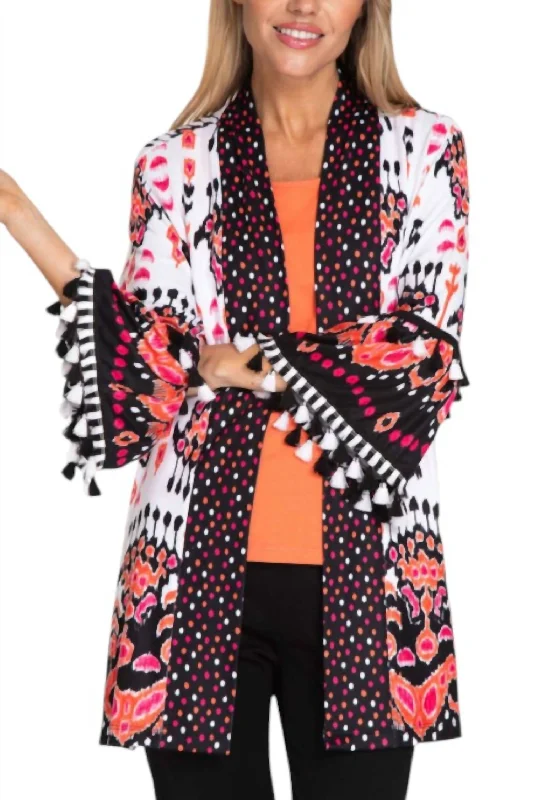Instant Discount Flounce Sleeve Jacket In Multi Color