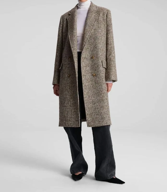 Instant Discount Tanner Oversized Tweed Houndstooth Coat In Cream/brown