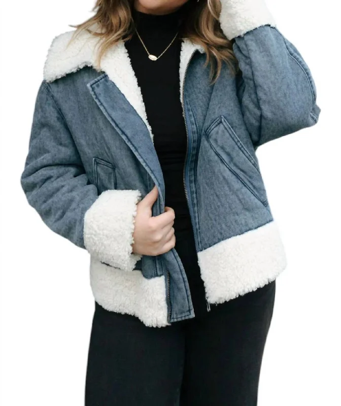 Act Now Sherpa Jacket In Denim