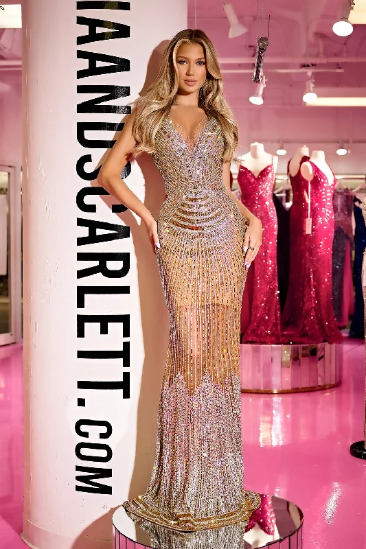 Exclusive Savings Portia and Scarlett PS23720C Formal Beaded Long Prom Evening Dress