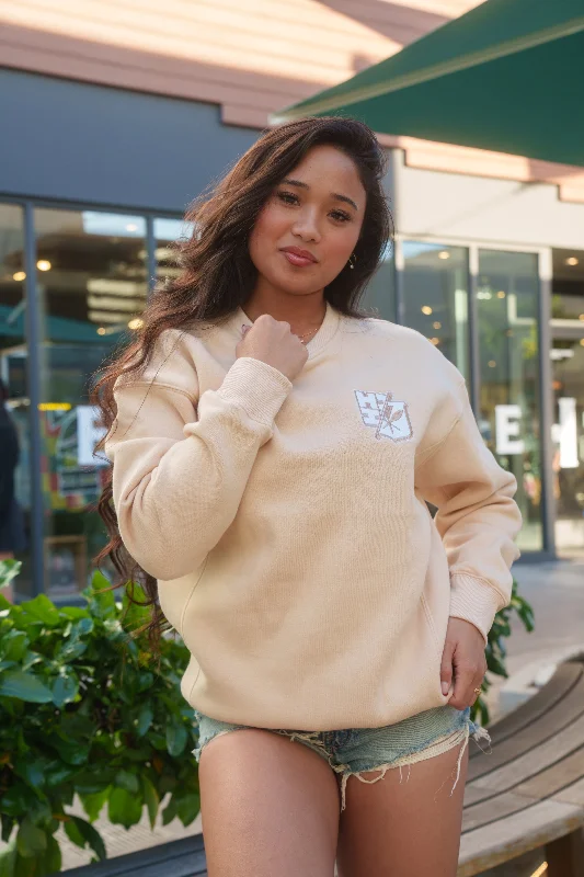 BEIGE SPLIT LOGO CREW NECK SWEATER