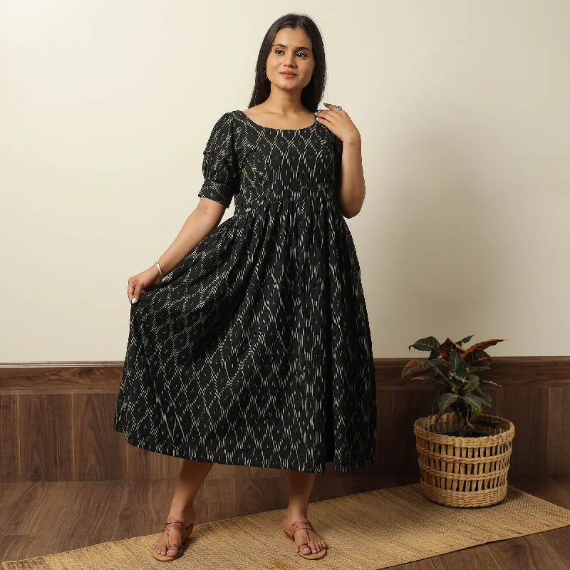 Limited Quantity Black - Pochampally Ikat Weave Cotton Flared Dress 16
