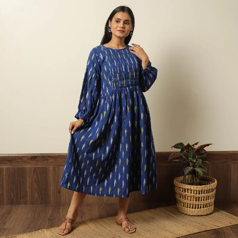 Major Savings Blue - Pochampally Ikat Weave Cotton Flared Dress 06