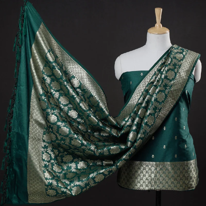 Limited Quantity Green - 3pc Zari Jaal & Buti Silk Banarasi Dress Material