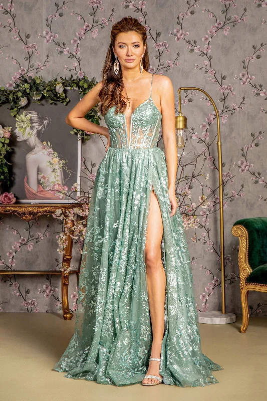 Long Formal Sequin Print Prom Dress