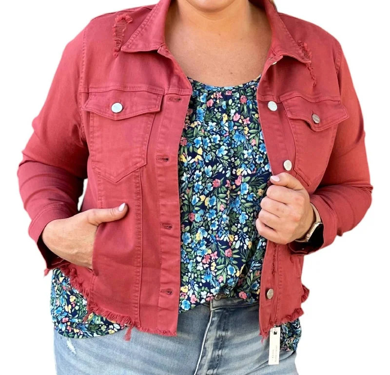 Inventory Reduction Washed Jacket In Brick Red