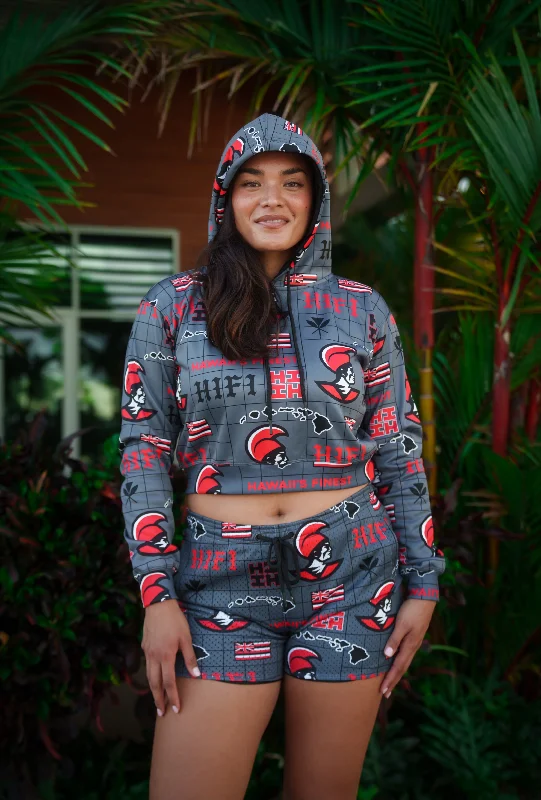 CHARCOAL & RED KOA WOMEN'S CROP HOODIE