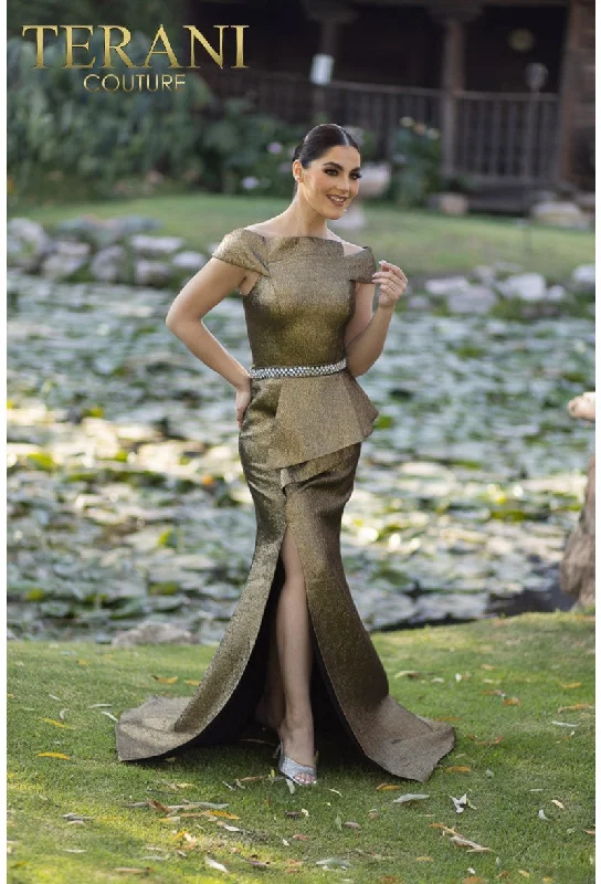 Lowest Prices Terani Couture 232M1555 Long Formal Prom Peplum Mermaid Dress