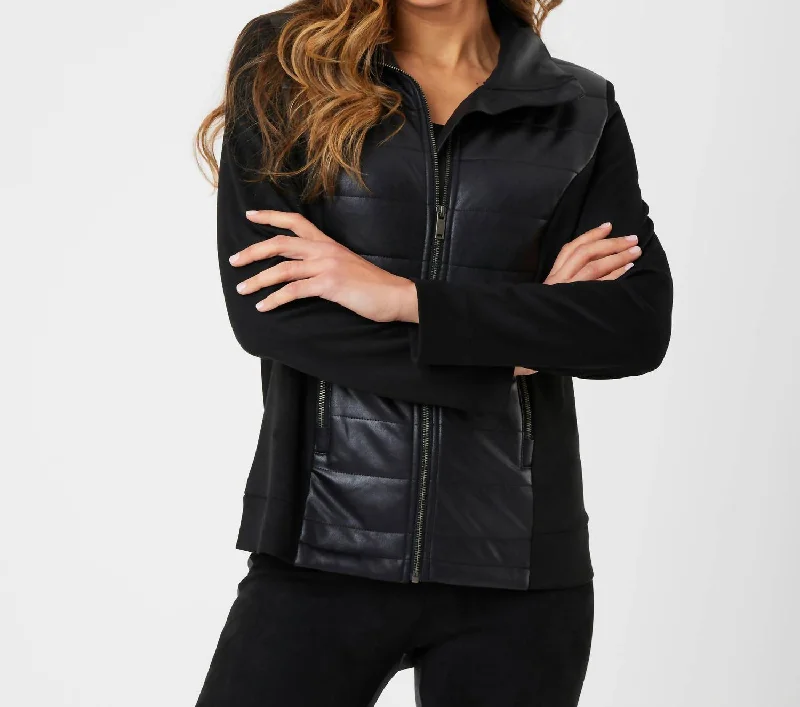 Grand Opening Sale Vegan Leather/suede Quilted Jacket In Black
