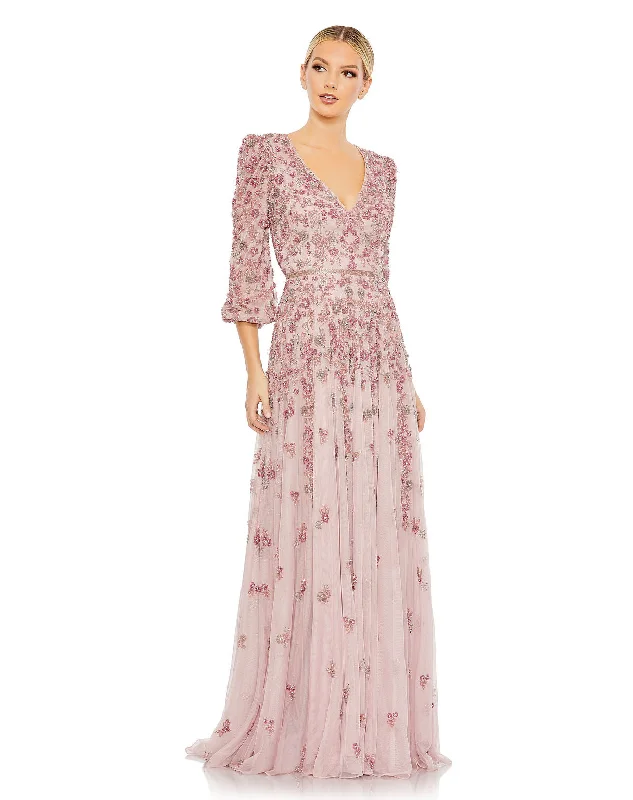 Clearance Items Mac Duggal 5497 Floral Beaded Formal Evening Long Gown