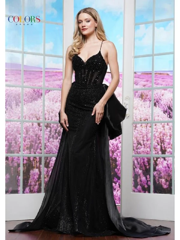 Colors 3509 Long Beaded Formal Prom Dress