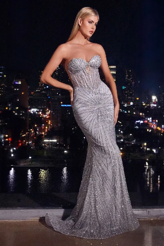 Bargain Bin Cinderella Divine J871 Long Fitted Glitter Formal Prom Dress