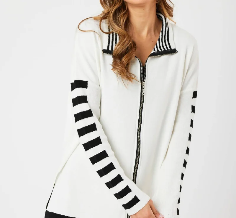 Season Finale Sale Stripe Sleeve Zip Jacket In Ivory/black
