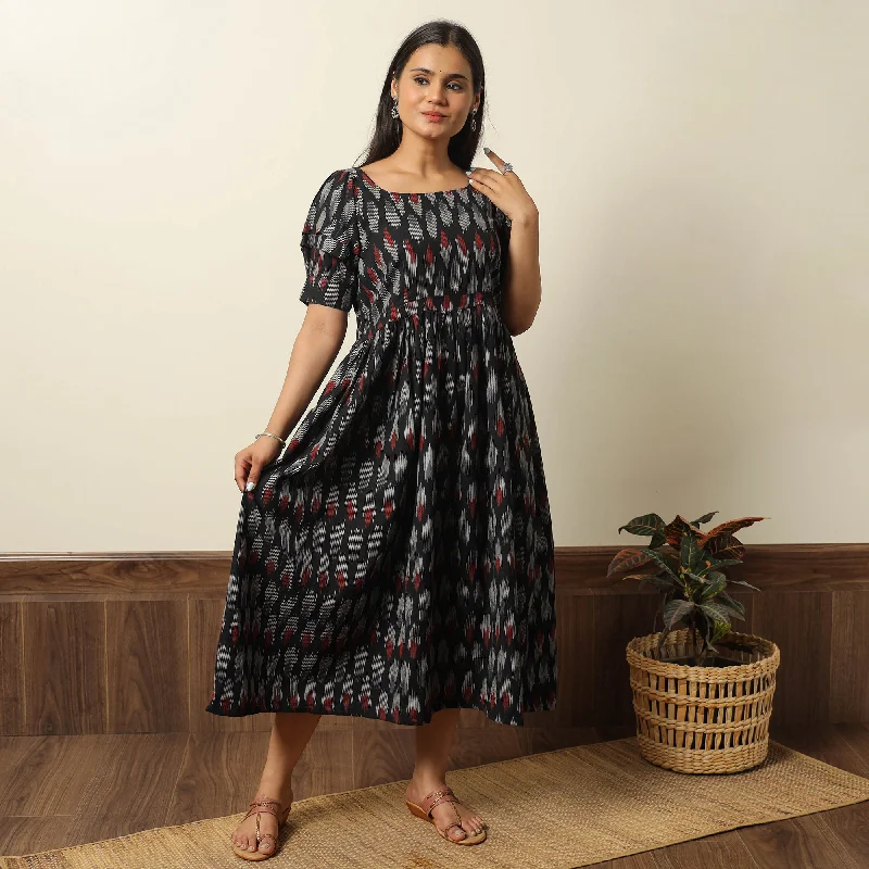 Mega Deal Black - Pochampally Ikat Weave Cotton Flared Dress 15