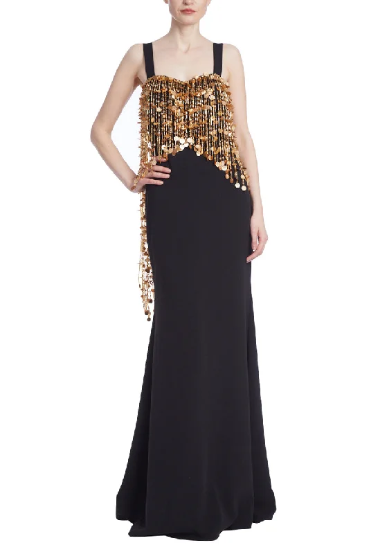 Last Chance Badgley Mischka EG4128 Long Beaded Fringe Formal Dress