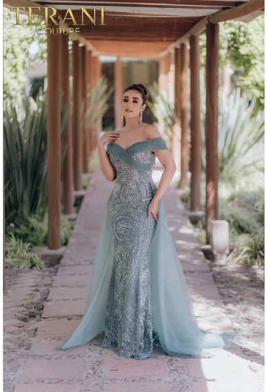 Epic Deals Terani Couture 232E1334 Long Beaded Formal Prom Overskirt Dress