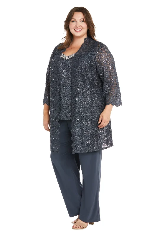 R&M Richards 3303W Long Formal Lace Sequin Plus Size Pant Suit