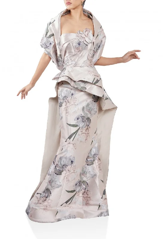 Best Seller Terani Couture 242E3145 Printed Long Formal Removable Cape Gown