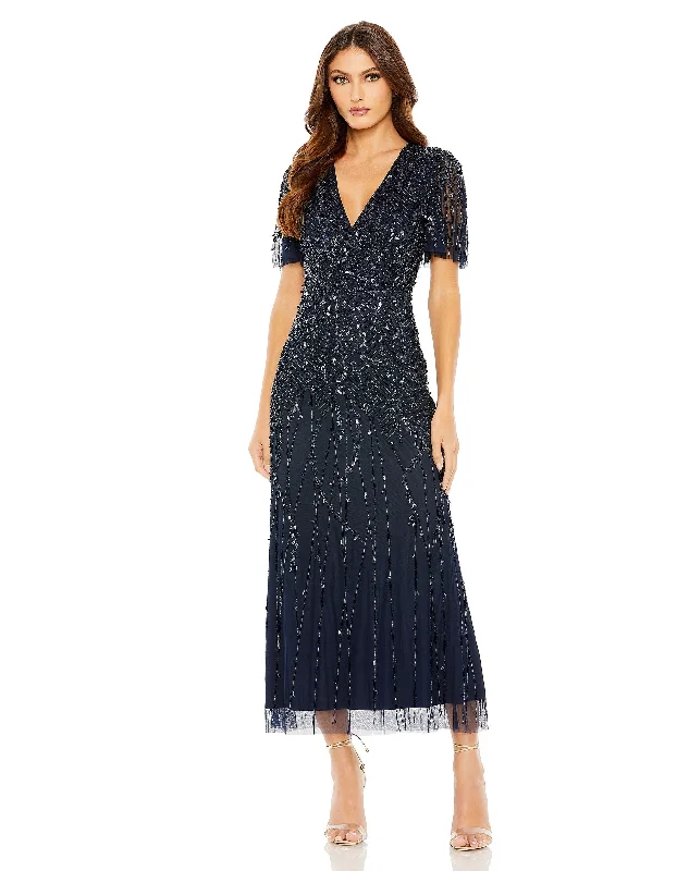 New Arrival Mac Duggal 35116 Long Beaded Formal Midi Length Dress