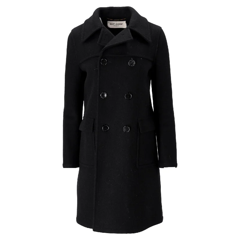 Great Deals Saint Laurent Double-Breasted Coat in Black Wool