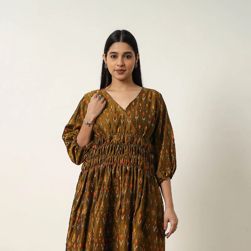 Must-Have Deals Brown - Mercerized Cotton Flared Pochampally Ikat Dress 07
