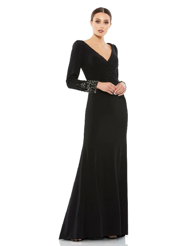 Super Deal Mac Duggal 55712 Beaded Long Sleeve Formal Prom Dress