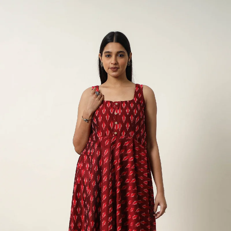 Exclusive Online Offer Red - Mercerized Cotton Flared Pochampally Ikat Dress 17