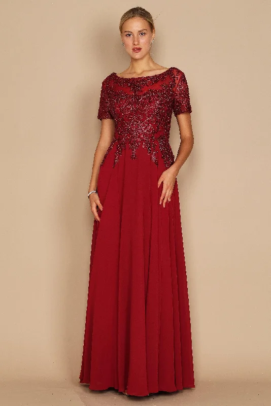 Short Sleeve Mother of the Bride Formal Dress Burgundy