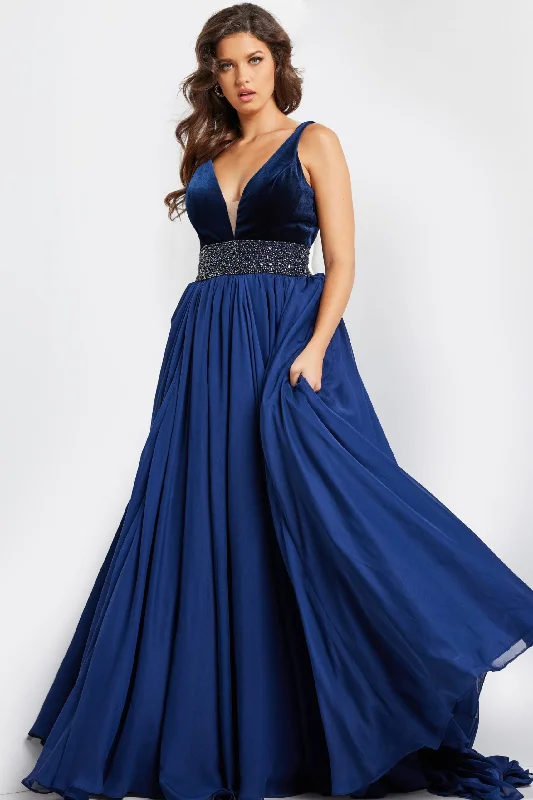 Can't Miss Jovani 26201 A Line Long Formal Beaded Velvet Prom Dress