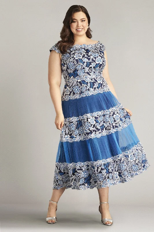 Price Buster Tadashi Shoji CDP19999MDQ Plus Size Pleated Floral Formal Tea Length