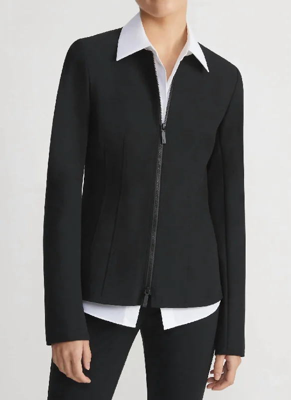 Zip Front Fitted Jacket In Black