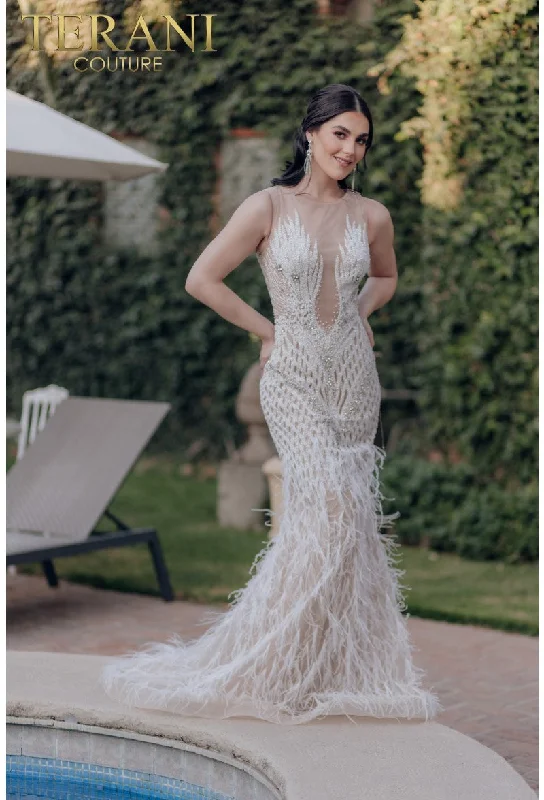 Limited Availability Terani Couture 232GL1436 Long Formal Prom Beaded Mermaid Dress