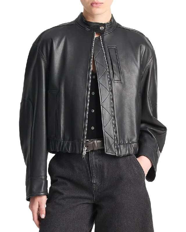 YEAR-End Sale Vince Leather Cropped Bomber Jacket