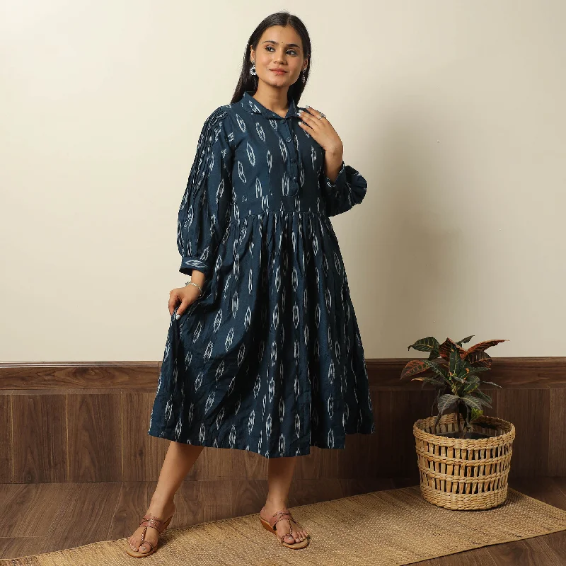 Deal of the Week Green - Pochampally Ikat Weave Cotton Flared Dress 10