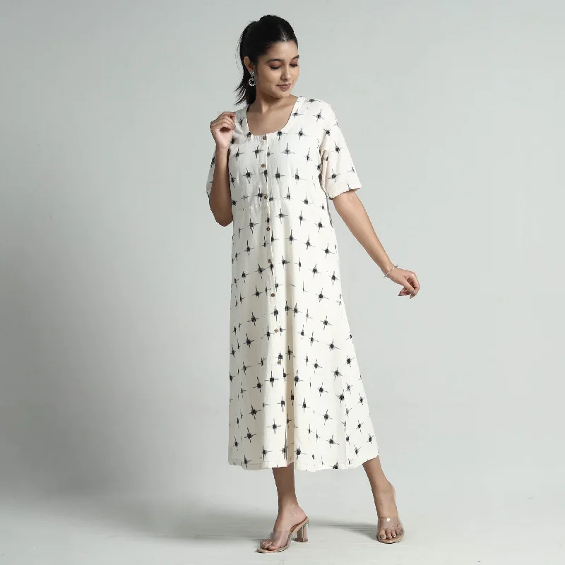 Bargain Blast White - Pochampally Double Ikat Weave Cotton Dress