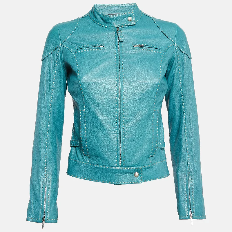 Online Specials Fendi Selleria Green Leather Zip-Up Vintage Jacket