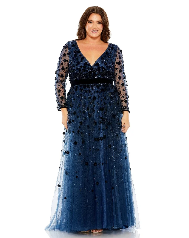 Price Smash Mac Duggal 68440 Long Sleeve Plus Size A Line Formal Gown