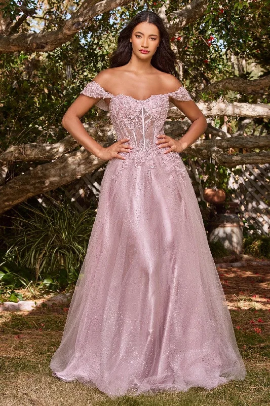 Cinderella Divine CD0198 Off Shoulder Corset Long Prom Ball Gown Mauve