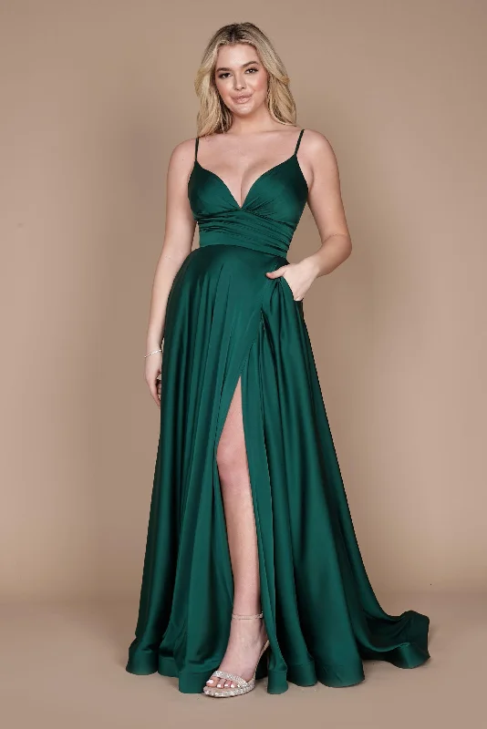 Long Spaghetti Strap Prom Formal Gown Emerald Green