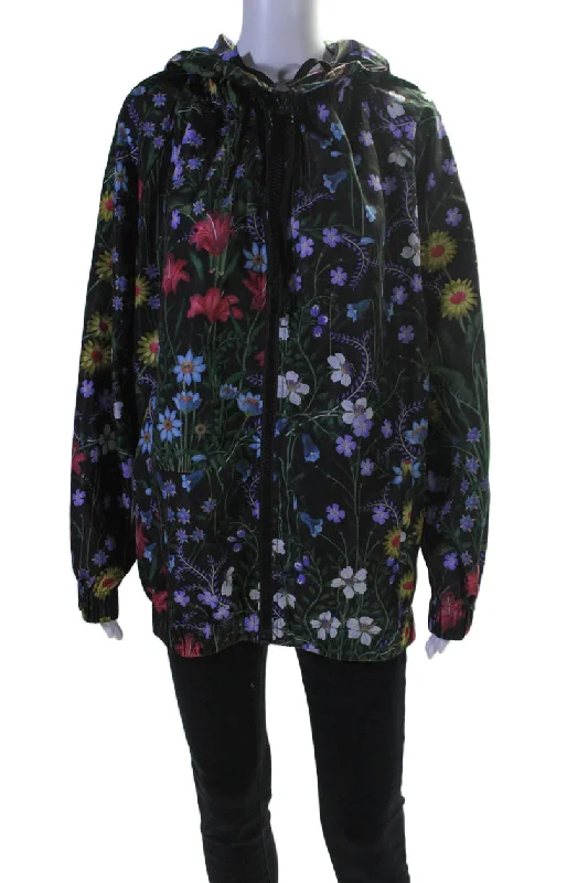 Savings Event Gucci Womens Floral Print Full Zipper Rain Jacket Black